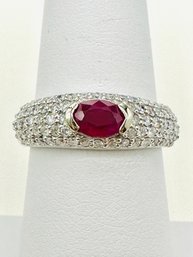 14KT White Gold Natural Diamond & Ruby Ring Size 7 - J11715