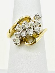 14KT Yellow Gold Natural Diamond Cluster Ring Size 5.5 - J11722