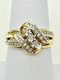 14KT Yellow Gold Natural Diamond Swirl Ring Size 7 - J11725