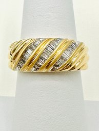 14KT Yellow Gold Natural Diamond Wide Band Ring Size 6.75 - J11726