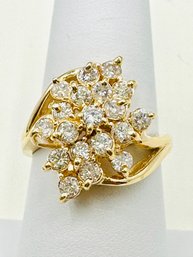 14KT Yellow Gold Natural Diamond Cluster Ring Size 7.5 - J11727