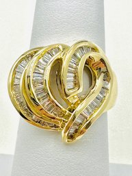 14KT Yellow Gold Natural Diamond Big Heart Ring Size 5.75 - J11735