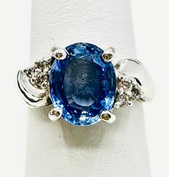 14KT White Gold Natural Diamond And Sapphire Ring Size 5.75 - J11736