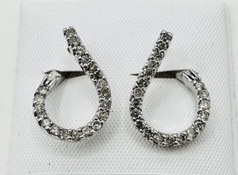 18KT White Gold Natural Diamond Swirl Earrings - J11737