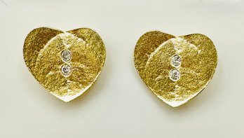 14KT Yellow Gold Natural Diamond Heart Stud Earrings - J11739