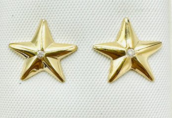 14KT Yellow Gold Natural Diamond Star Stud Earrings - J11741