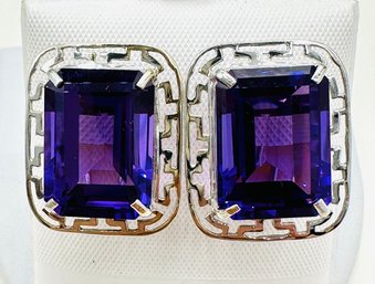 14KT White Gold Amethyst Earrings  - J11745