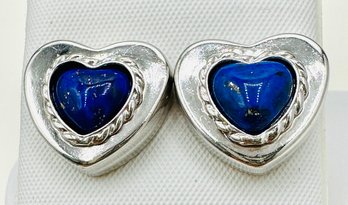 14KT White Gold Lapis Heart Shaped Earrings - J11746