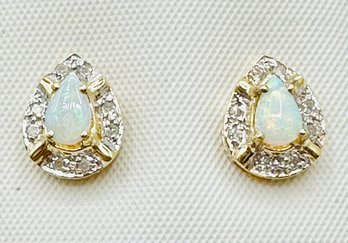 14KT Yellow Gold Natural Diamond And Opal Earrings - J11748