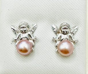 14KT White Pearl Angel Earrings - J11751