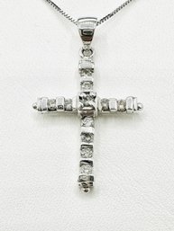 14KT White Gold Natural Diamond Cross Pendant And Chain Necklace - J11752