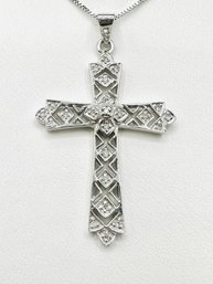 14KT White Gold Natural Diamond Cross Pendant And Chain - J11753