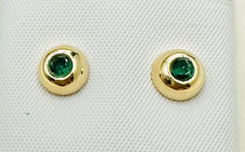 14KT Yellow Gold Natural Emerald Earrings - J11754