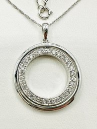 10KT White Gold Natural Diamond  Double Sides Circle Pendant And Chain - J11777