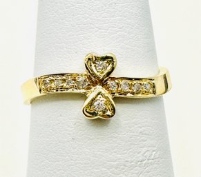 14KT Yellow Gold Natural Diamond Double Heart Ring Size 6 - J11782