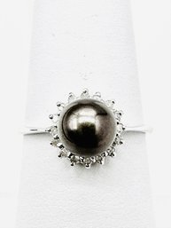 14KT White Gold  Natural Diamond And Pearl Fancy Ring Size 7 - J11788