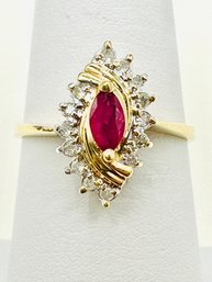 14KT Yellow Gold  Natural Diamond And Ruby Ring Size 6.5 - J11791