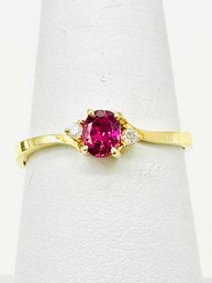 14KT Yellow Gold  Natural Diamond And Ruby Ring Size 6 - J11792