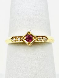 14KT Yellow Gold  Natural Diamond And Ruby Ring Size 6 J11793