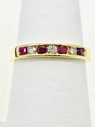 14KT Yellow Gold  Natural Diamond And Ruby Band Size 6 - J11794