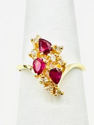 14KT Yellow Gold  Natural Diamond And Ruby Ring Size 5.75 - J11795