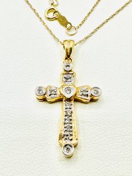 14KT Yellow Gold Natural Diamond Cross Pendant And Chain - J11805