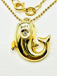 14KT Yellow Gold Natural Diamond Dolphin Pendant And Chain - J11807