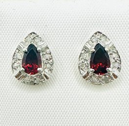 14KT White Gold  Pair Of Natural Diamond And Garnet Earrings - J11810