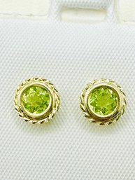 14KT Yellow Gold  Pair Of Peridot Stud Earrings - J11814