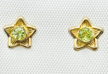 14KT Yellow Gold  Pair Of Peridot Star Studs Earrings - J11815