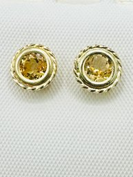 14KT Yellow Gold  Pair Of Yellow Stone Stud Earring - J11816