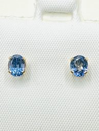 14KT Yellow Gold  Pair Of Natural Tanzanite Stud Earrings - J11818