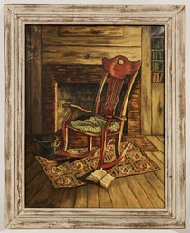 1957 Vtg Still Life Chair And Book Oil Singed By Joyce