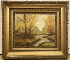 Vtg Landscape Oil Signed By C. Leonetti 1958 In Gorgious Antique Double Frame