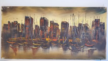 Harbor Cityscape Night View Oil