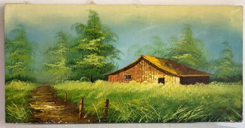 1970s Countryside Cottage Oil Signed