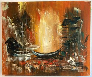 1970's Oil Abstract Harbor View Signed