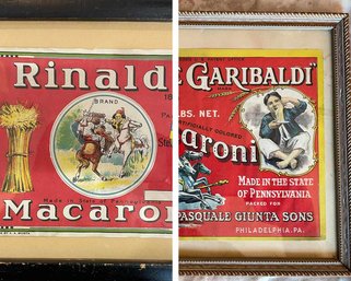 Pair Of Vintage Macaroni Labels: Rinaldo & Giuseppe Garibaldi, Framed Collectibles