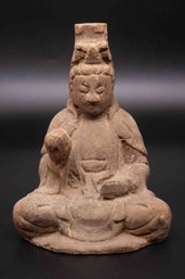 Antique Wood Bodhisattva Sculpture