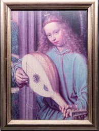 Old Print On Paper Angel Playing Lute After Renaissance Work