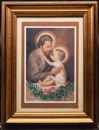 Vintage Print On Paper Father And Son Icon With Frame