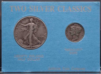 1941-1942 Two Silver Classics Walking Liberty Half Dollar And Mercury Dime