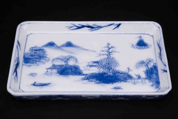 Old Chinese Blue And White Porcelain Square Plate