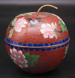 Old Chinese Bronze Cloisonne Apple Trinket Box