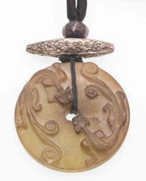 Chinese Antique Jade Twin Beast Round Pendant