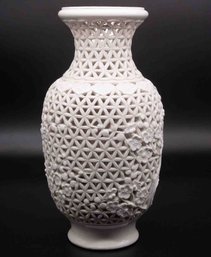 Asian White Openwork Porcelain Vase