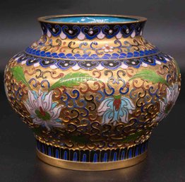 Old Chinese Gold Cloisonne Flower Brone Urn