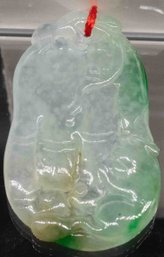 Chinese Carved Icy Jadeite Pendant