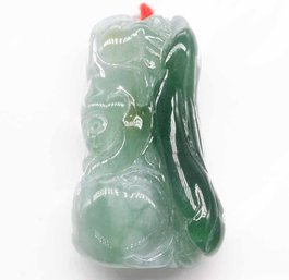 Chinese Carved Icy Jadeite Monkey Pendant