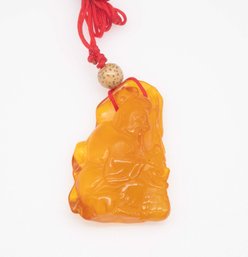 Old Chinese Carved Amber Deity Pendant